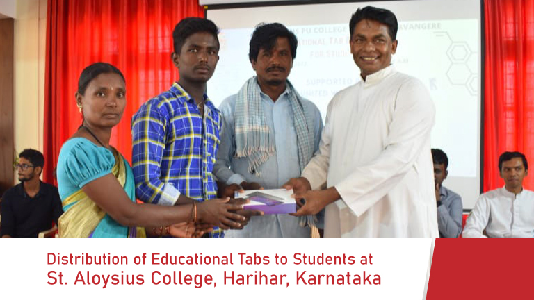 Distribution of Educational Tabs to Students at St. Aloysius College, Harihar, Karnataka