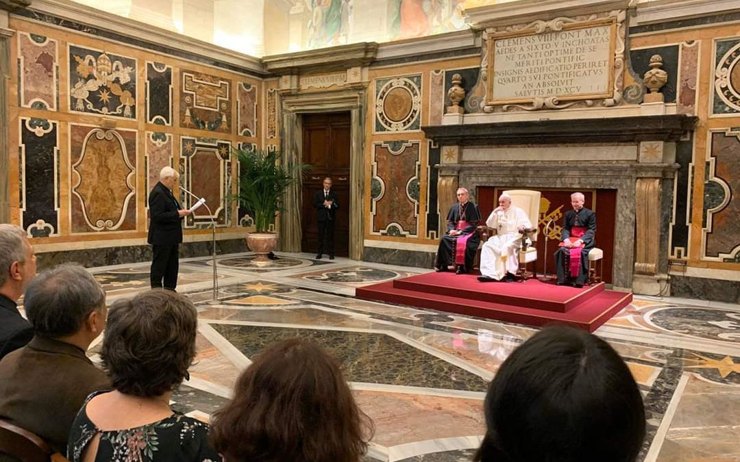Pope addressing Jesuit Social Justice and Ecology Congress delegates in Rome